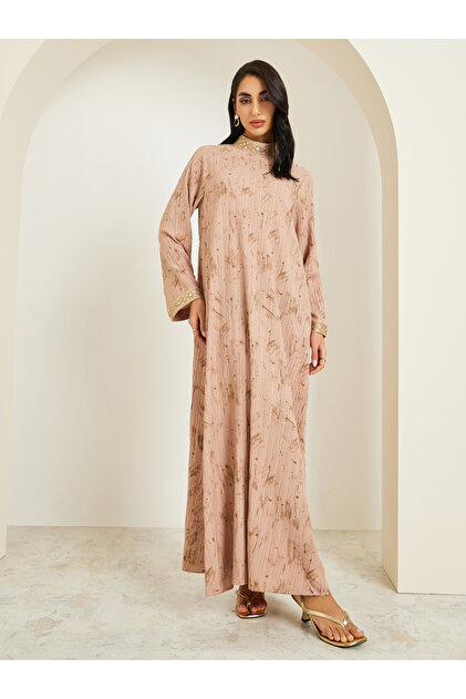 Women Beige Embellished Collar Jalabiya