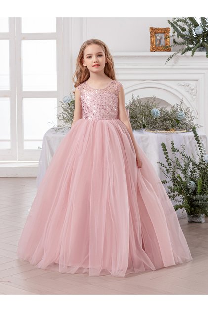Girls Pink Embellished Sleeveless Maxi Dress