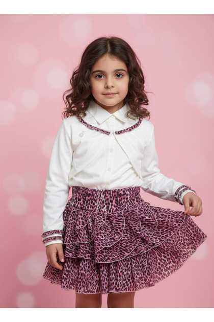 Pink Skirt-Shirt-Bolero Girl's Set