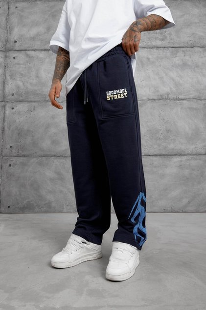 Men's Sweatpants Goodmode Street Alti Navy Blue Oversize Baggy Loose Fit 3 Yarns Without Drawstrings
