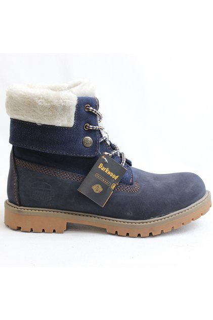 Navy Blue Nubuck Leather Shearling Boots