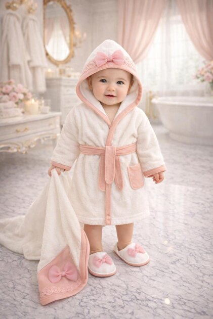 BYS BABY FASHION %100 Pamuklu Yenidoğan Kız Bebek Bornoz Seti 0-2 BYS BABY FASHION %100 Pamuklu Yenidoğan Kız Bebek Bornoz Seti 0-2