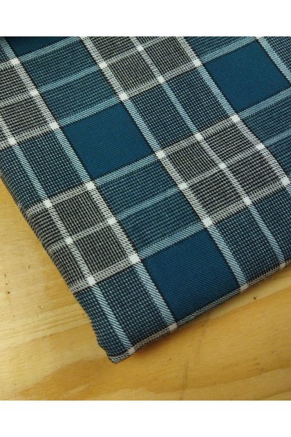 Woven Medium Thick Plaid in Petrol Green and Grey Colors Width: 150 cm