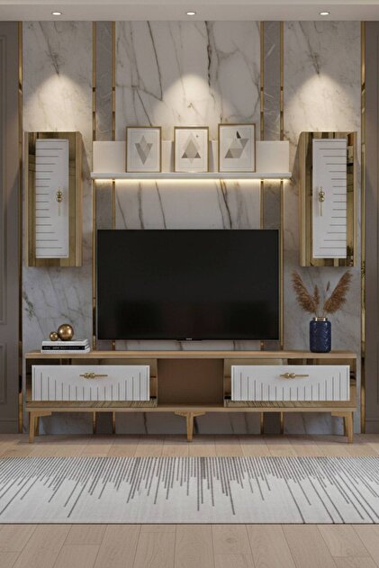 TVR1501DBG - KEREM TV ÜNİTESİ TAKIMI 150CM SAFİRMEŞE-BEYAZ-GOLD