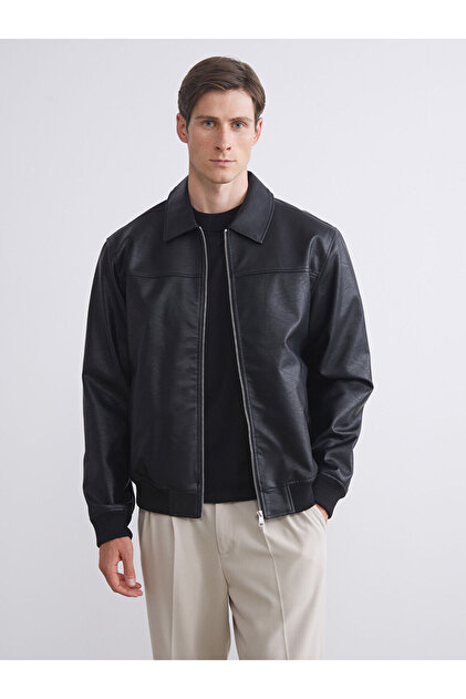 Rmz Clothing End of Season Deals Black Standard Fit Shirt Collar Men's De Leather-Look Eket