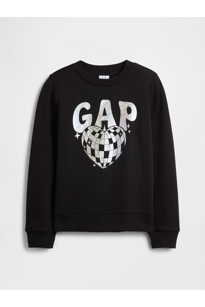 Kız Çocuk Siyah Grafik Logo Baskılı Sweatshirt