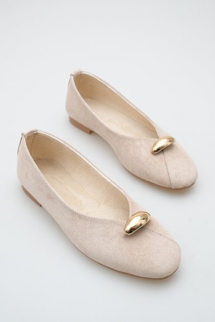 Women's Buckle Accessory Detail Daily Ballet Flats Nude Suede