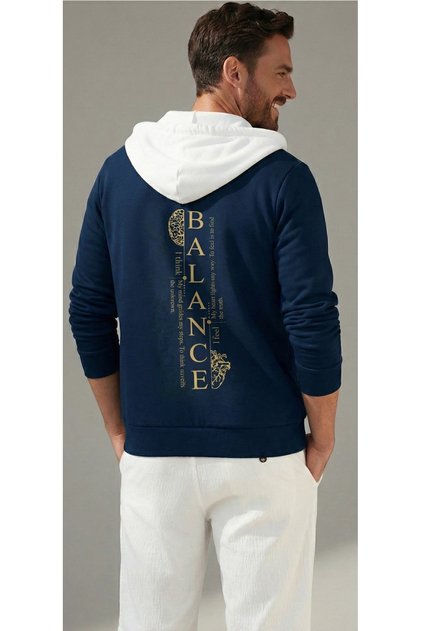 Men's Women's Piece Oversized Petrol Blue Balance Back-Strapped Combed Cotton Daily Use Comfortable Jacket
