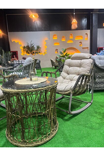 Ekodoğa Rattan Lucas Bistro Sallanır Çay Seti Bahçe Balkon