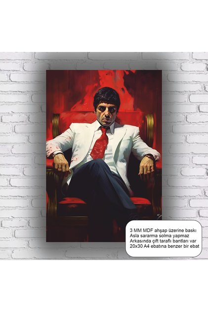 Scarface Scarred Face Al Pacino Cinema Movie Home Decoration Mdf Painting Retro Wood Poster