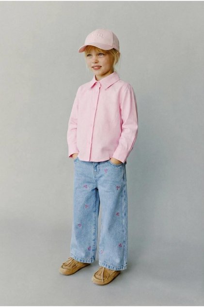 Jeans Kız Çocuk Nakışlı Kot Pantolon Lastikli Bel Rahat Kalıp