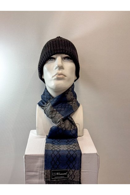 Men's Kaşkol Scarf Woolen Blue Gray