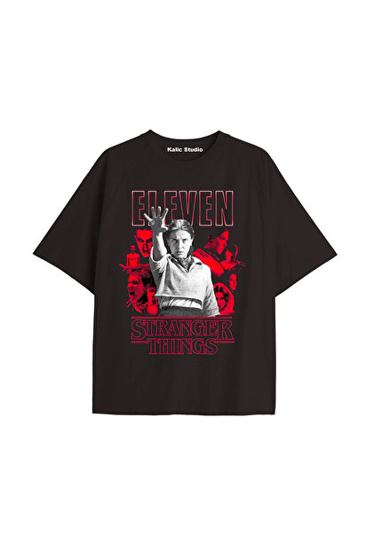 Gries Stranger Things Eleven oversize ünisex t-shirt siyah