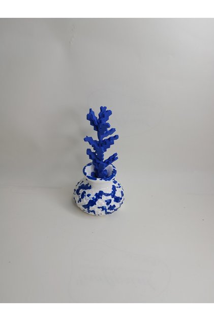1 Adet Lacivert Beyaz Minik Vazo Dekoratif Obje Hediyelik Biblo Süs Eşyası (3,5x3,5 cm)