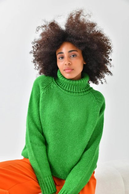 Green Turtleneck Oversized Knitwear Sweater