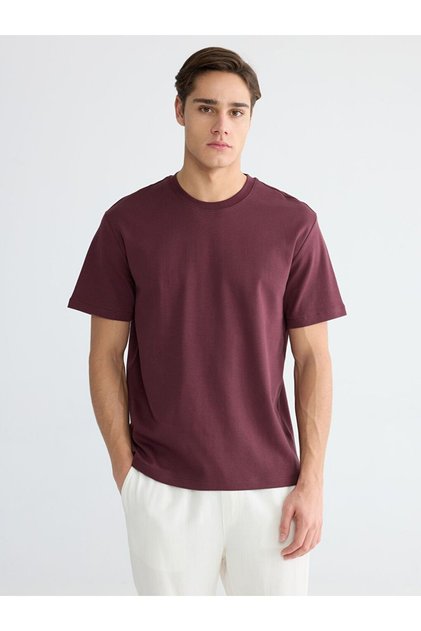 Burgundy Crew Neck Men's T-Shirt (S6)