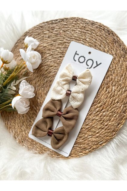 Straw Textured and Brown Bow Girl's Baby Buckle Set