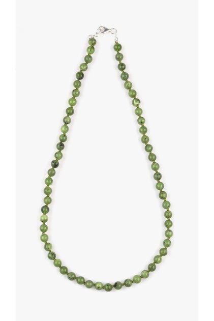 Canadian Jade Natural Stone 6 mm Knotted Silver Necklace