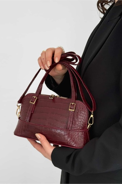 Rio Burgundy Crocodile Patterned Mini Crossbody Hand and Shoulder Bag