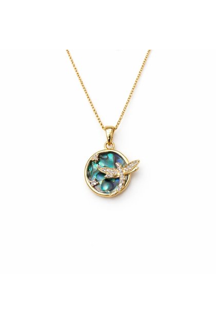 Gold Color Women's Necklace with Dragonfly Figure and Natural Stone Look Zircon Detail - Non-Tarnish Steel