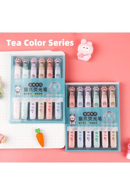 Tea Color Series 6 pcs/pack Kawaii Cat Claw Pastel Color Highlighters Drawing Art Markers Fluorescen