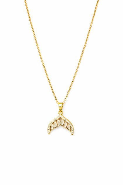 Zircon Stone Gold Color Crescent Pointed Elegant Women's Necklace - Non-Tarnish Steel