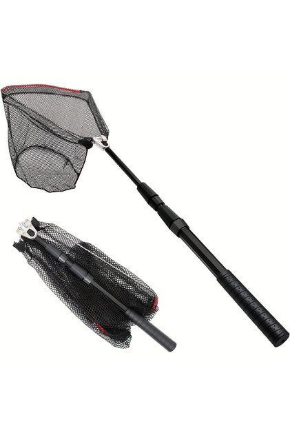 black Collapsible Fishing Net, Fishing Landing Net with Telescopic Pole Anti-Slip Handle, Extend...