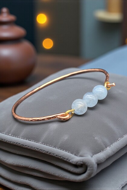 Aquamarine Copper Bracelet Handcrafted Natural Stone Pure Copper