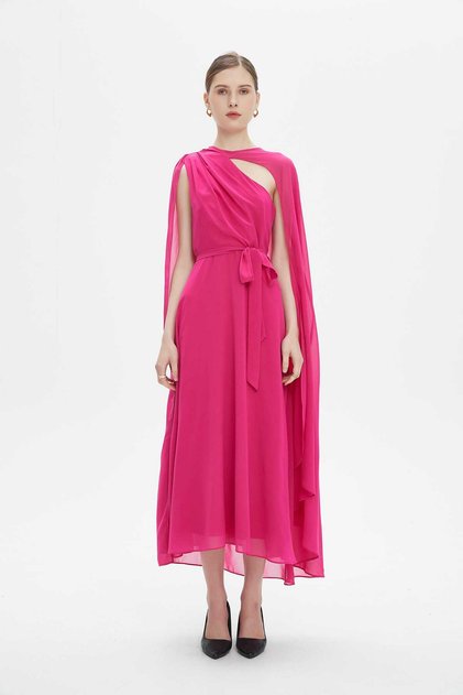 Pink Plain Midi Cut-Out Dress