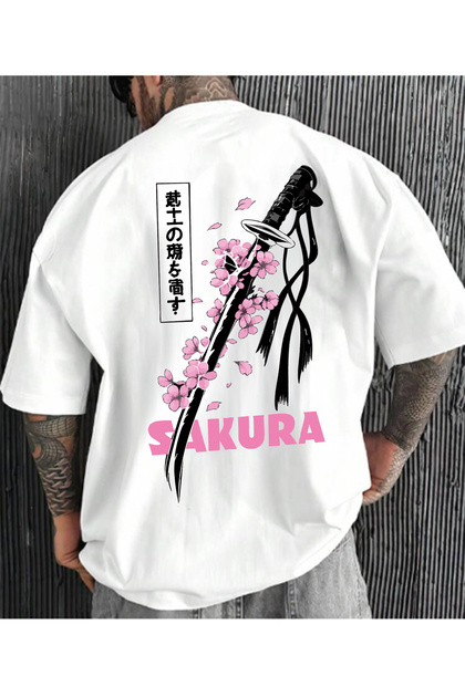 VEK Sakura Baskılı Oversize Unisex Tişört – Japon Kiraz Çiçeği