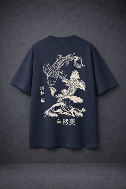 Koi Fish Printed Oversized Unisex T-Shirt – Japanese Mythology Pattern 100% Cotton T-Shirt