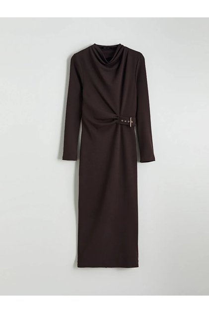 Drapey Neck Ruched Crepe Dress