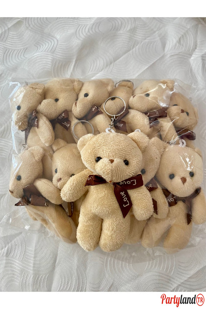 5 Adet Peluş Ayıcık Anahtarlık Krem Renk 12 cm. Anahtarlıklı 16 cm.