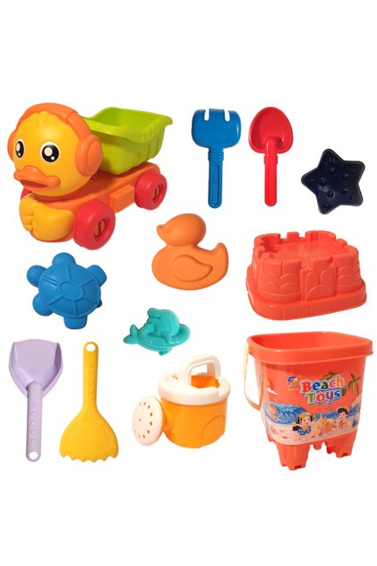 Set de Jucarii pentru Nisip si Plaja – 12 piese + Funny Duck Multicolor, 3+ ani
