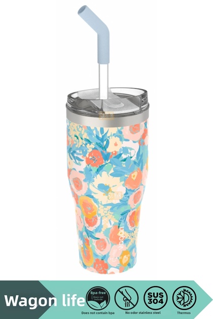 590ml Patterned Straw/No Straw Dual Use Tumbler Coffee Glass/Mug Stainless Steel Thermos