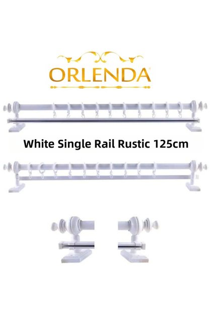 White Wooden Rustic Curtain Hanger - Rustic Pipe with Rail 125 Cm