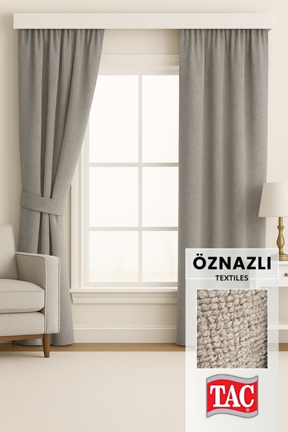 Stone Color Chenille Textured Background Curtain | Extra-Elastic Gathered Model Without Pads – Arm Tie Included - Modern