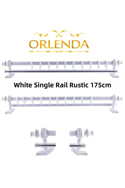 White Wooden Rustic Curtain Hanger - Single Rail Rustic Pipe 175 Cm
