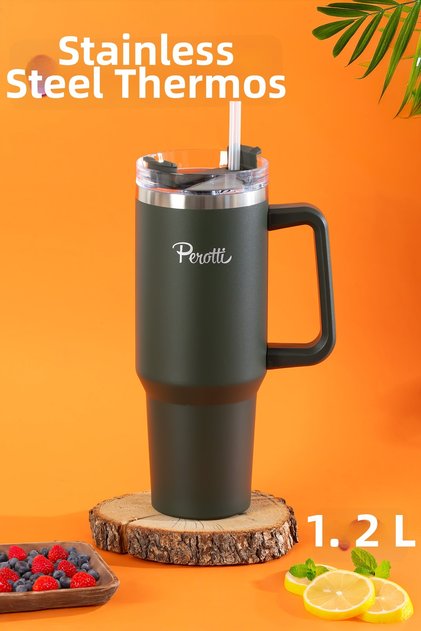 17236-3 Colte V2 Stainless Steel Sportsman Thermos Cup Flask Green 1.2 Lt
