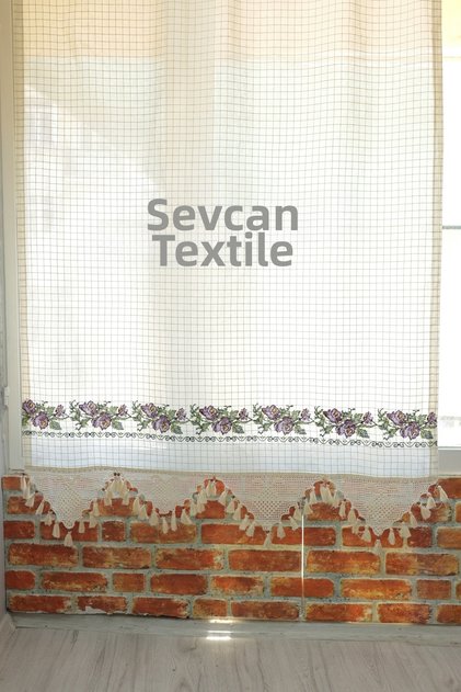 Purple Canvas Embroidered Hand-Made Lace Monika Curtain