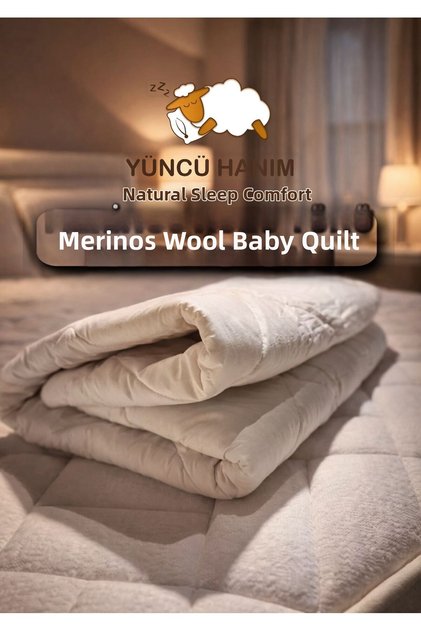 100% Merino Lamb Wool Filled Baby Quilt 95X145 cm + Wool Filled Baby Pillow Gift