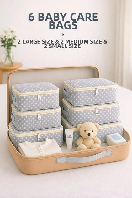 6 Piece Birth/Hospital Discharge Bag – Baby Care Pouch and Bag Set - Gray Speckled