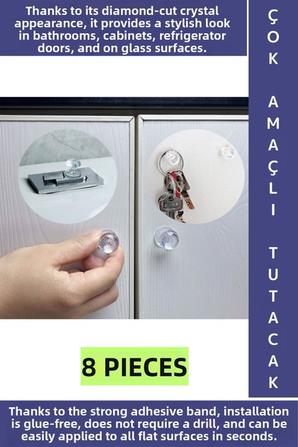 Unassembled Drawer Cabinet Toilet Seat Stylish Crystal Design Multi-Purpose Adhesive Handle Button 8 Pieces