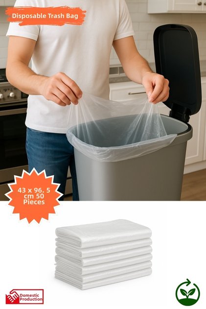 Transparent Trash Bag Thick Durable Home Kitchen Business Office 43X96,5 cm 50 Pieces