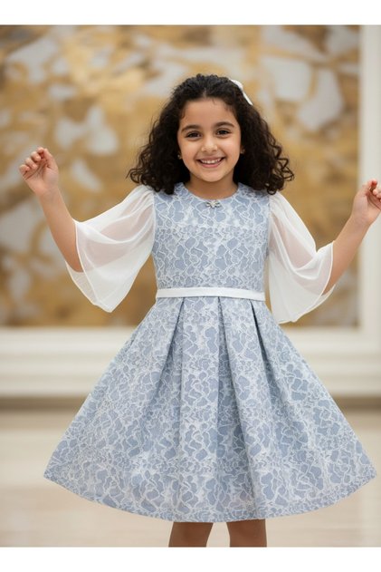 Patterned Blue Girl's Dress