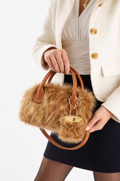 Fancy Fur Detail Mini Wallet Charmed Women's Crossbody Bag