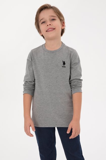 Boy's Gray Melange Basic Crew Neck Sweatshirt 50314002-Vr086