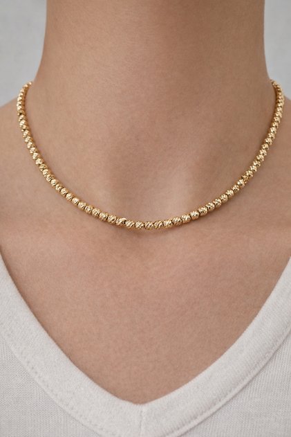 Altın Kaplama Dorika Boncuk Model Zincir Kolye (40 CM)