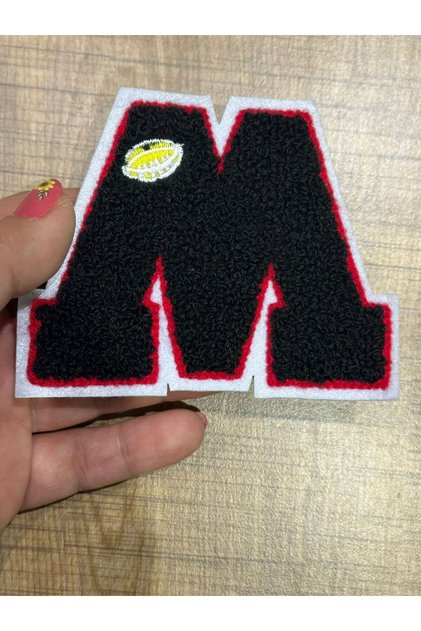 Dokuma Kabartma M Harfi Arma Dikiş Aplike 10x8 Cm