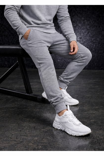 Men's Winter Sweatpants Skinny Leg Jogger Gray Raised Cotton Fabric
